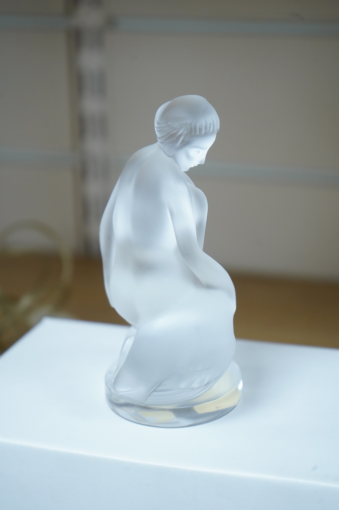 A Lalique frosted glass figurine of Leda and the Swan, signed to the base, boxed, 11.5cm high
